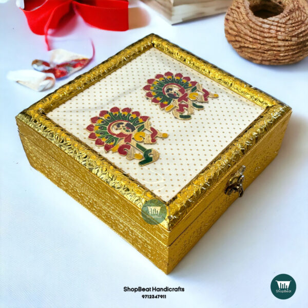 ShopBeat Golden Oxidised Silk 4 Jar Dry Fruit Box 8x8 inch - Image 2