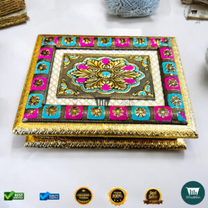 Golden Oxidised Meenakari Gift Box 9x7