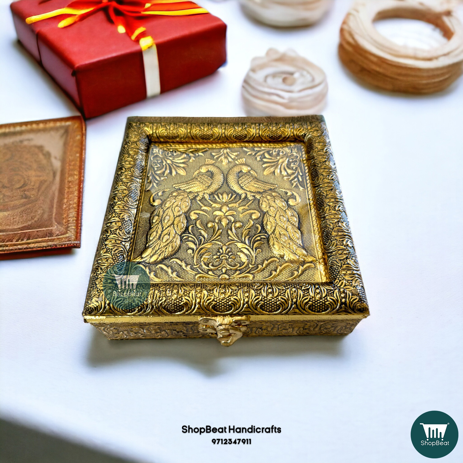 Golden Oxidised Dry Fruit Box for Gifting
