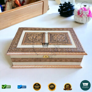 Copper Oxidised White Rexine Gift Box 6 Jars