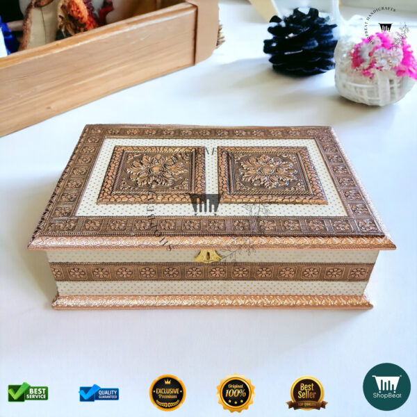 Copper Oxidised White Rexine Gift Box 6 Jars