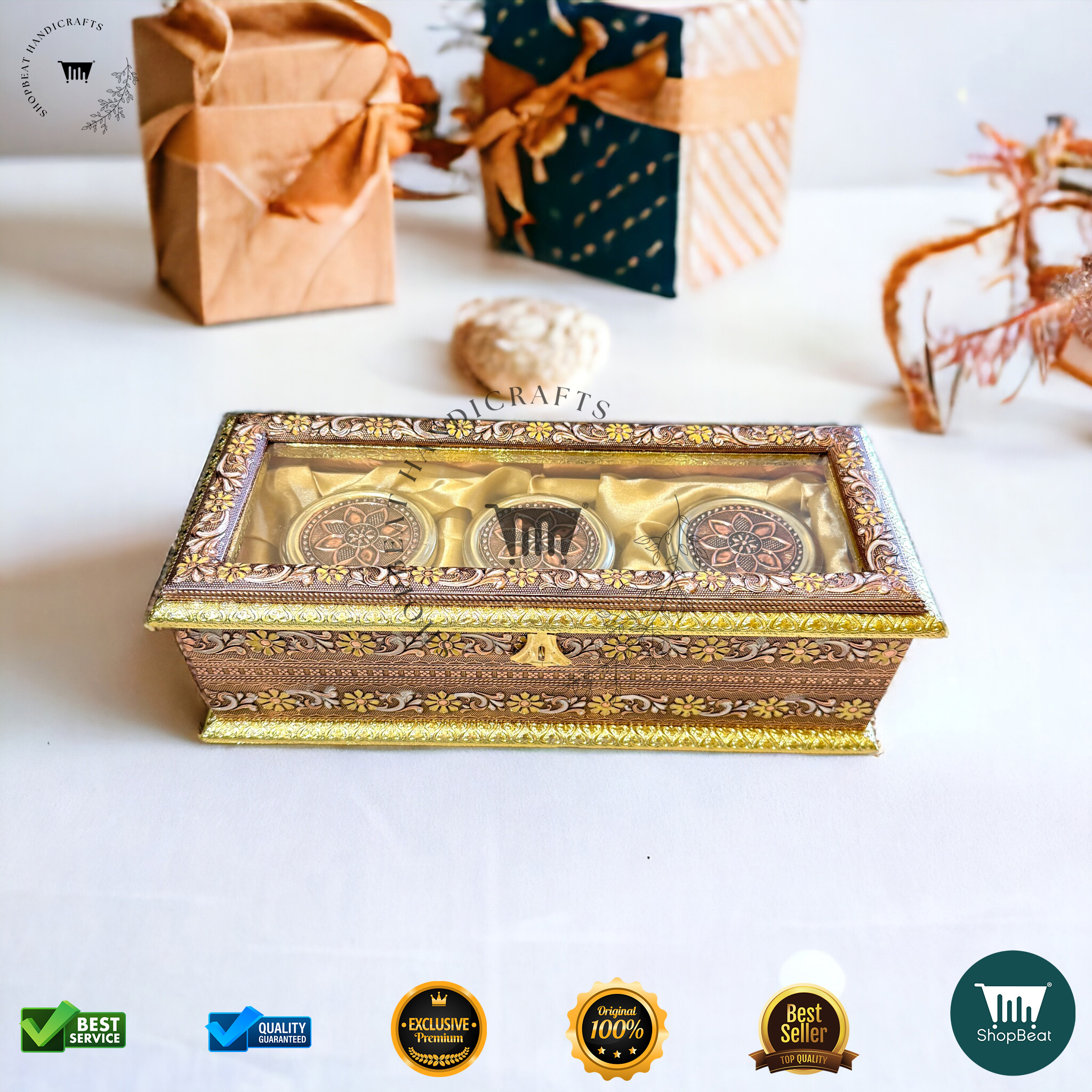 Golden-Copper Oxidised Acrylic Gift Box 3 Jars