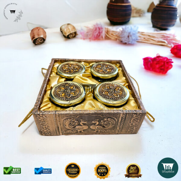 ShopBeat Copper Oxidized Decorative Gift Box with Elephant Design – 4 Jars - Image 5