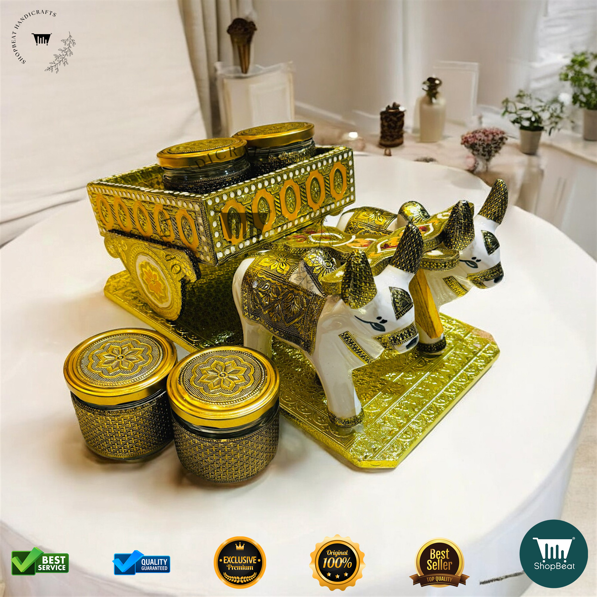 Golden Oxidised Bullock Cart Gift Box