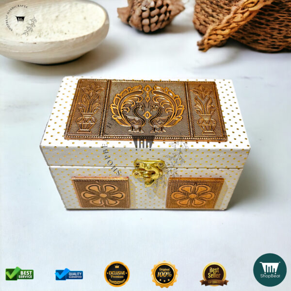 ShopBeat Premium White Rexine Decorative Dryfruit Box With 2 Glass Jar 7x4