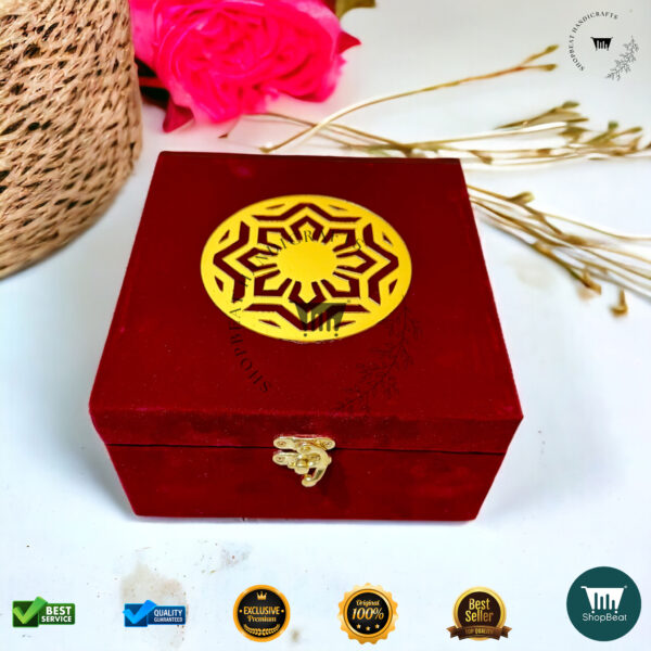 ShopBeat Premium Red Velvet Decorative Dryfruit Box With 4 Glass Jar 7x7