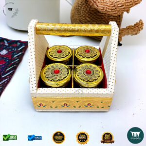 ShopBeat Premium White Rexine Decorative Dryfruit Tray-Box With 4 Glass Jar 7x7