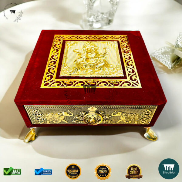 ShopBeat Premium Red Velvet Decorative Tray Dryfruit Box 8x8