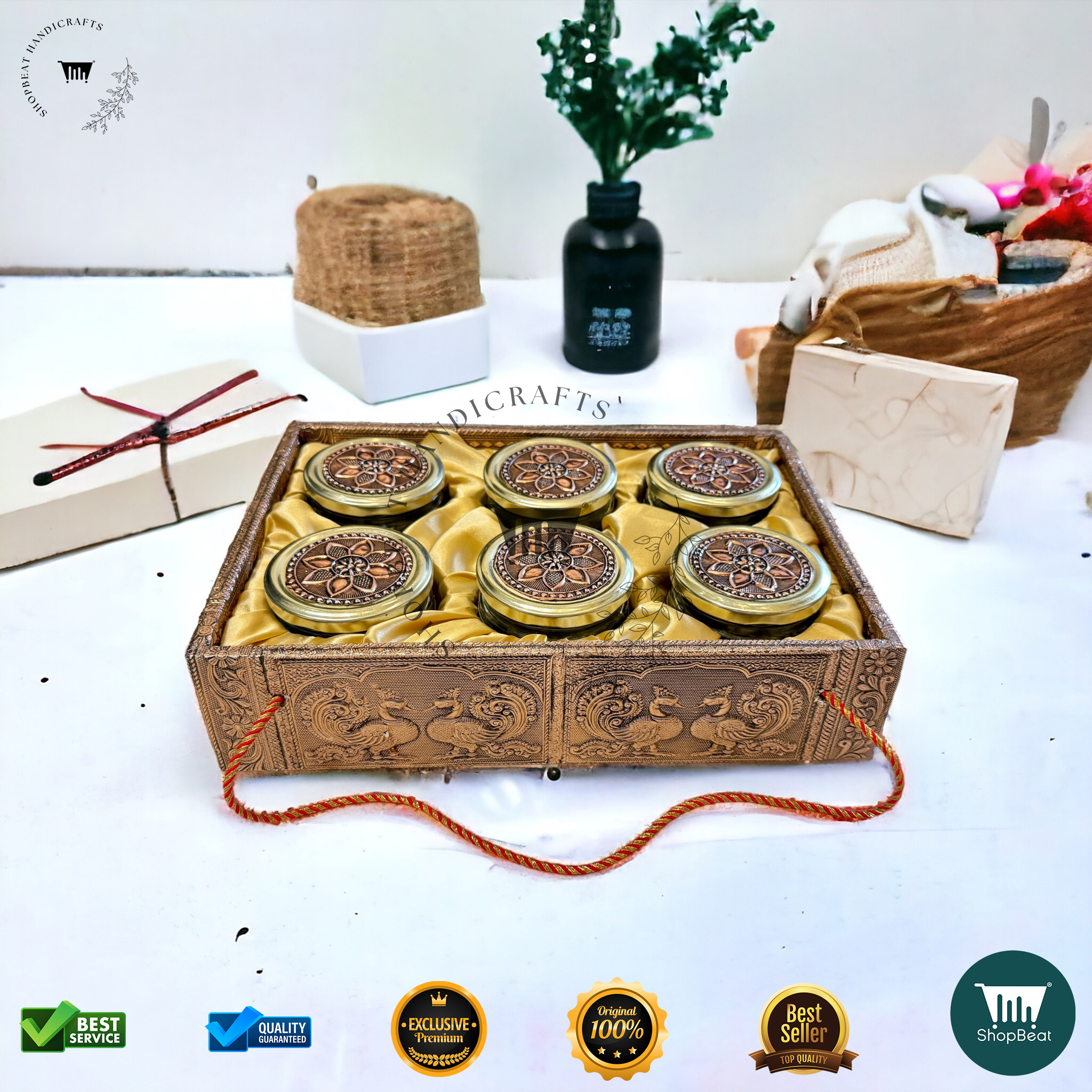 ShopBeat Copper Oxidized Gift Box with 6 Jars