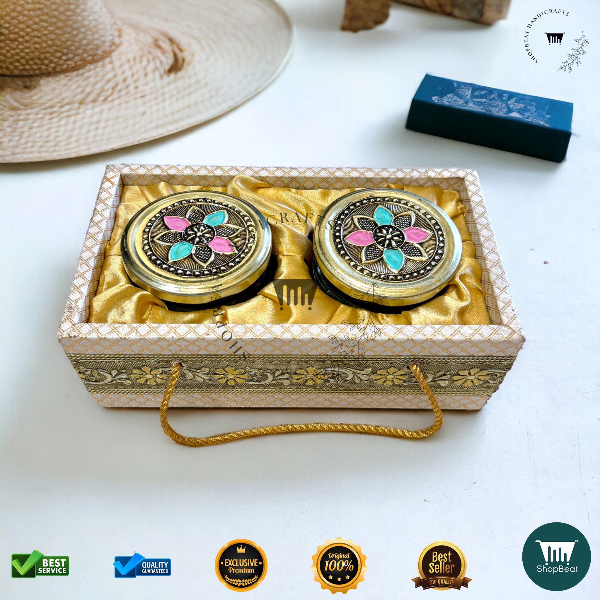 ShopBeat Golden Oxidized Meena Art Gift Box with 2 Jars