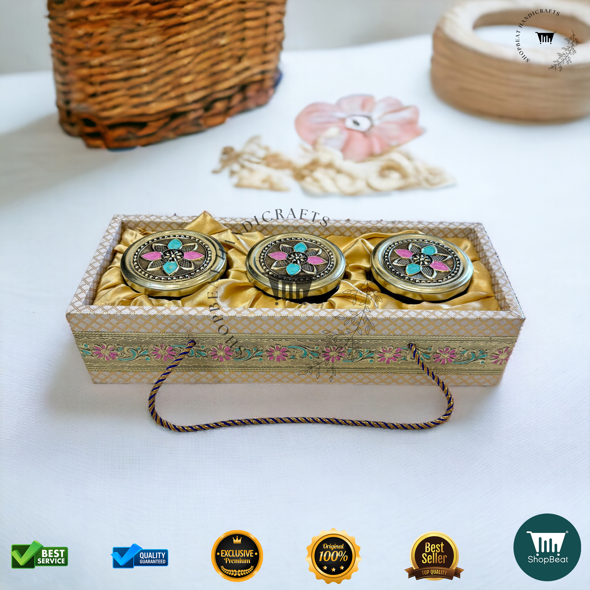 Golden Oxidized Meena Gift Box 3 Jars