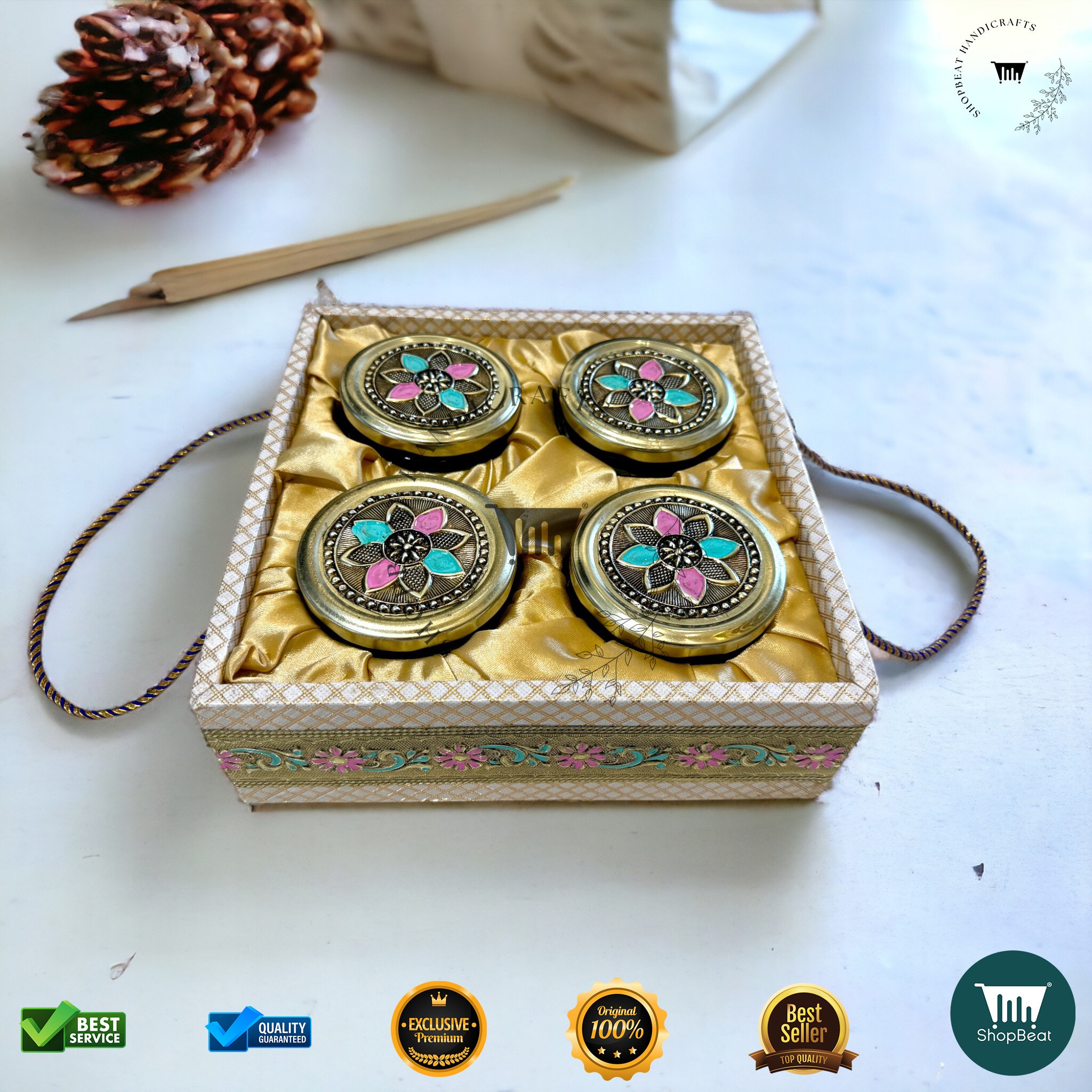 Golden Oxidised Meena Art Gift Box 4 Jars