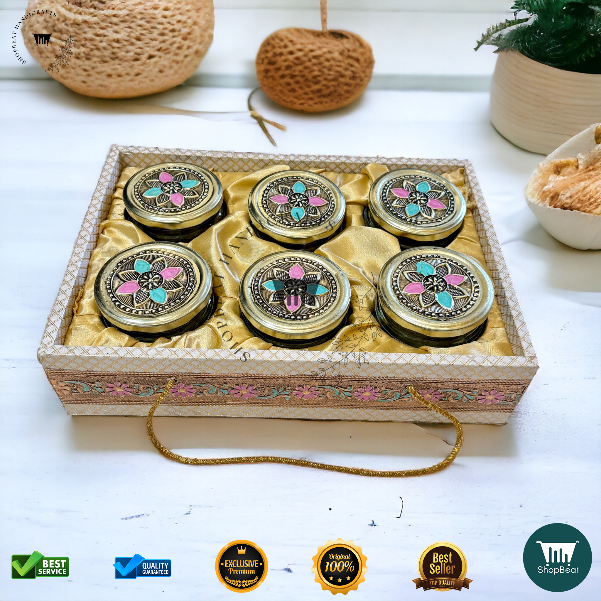 Golden Oxidised Meena Art Gift Box 6 Jars