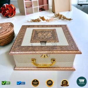 Copper Oxidised White Rexine Gift Box 4 Jars