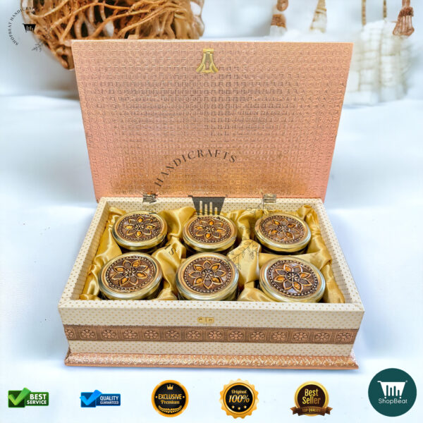 ShopBeat Copper Oxidised White Rexine Gift Box 6 Jars – A Luxurious Gifting Solution - Image 2