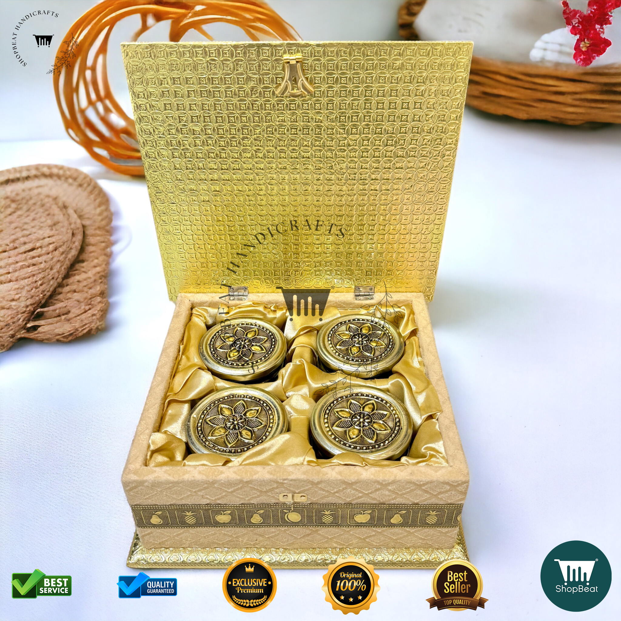 ShopBeat Golden Oxidised Velvet Gift Box 4 Jars – A Luxurious & Timeless Gift - Image 2