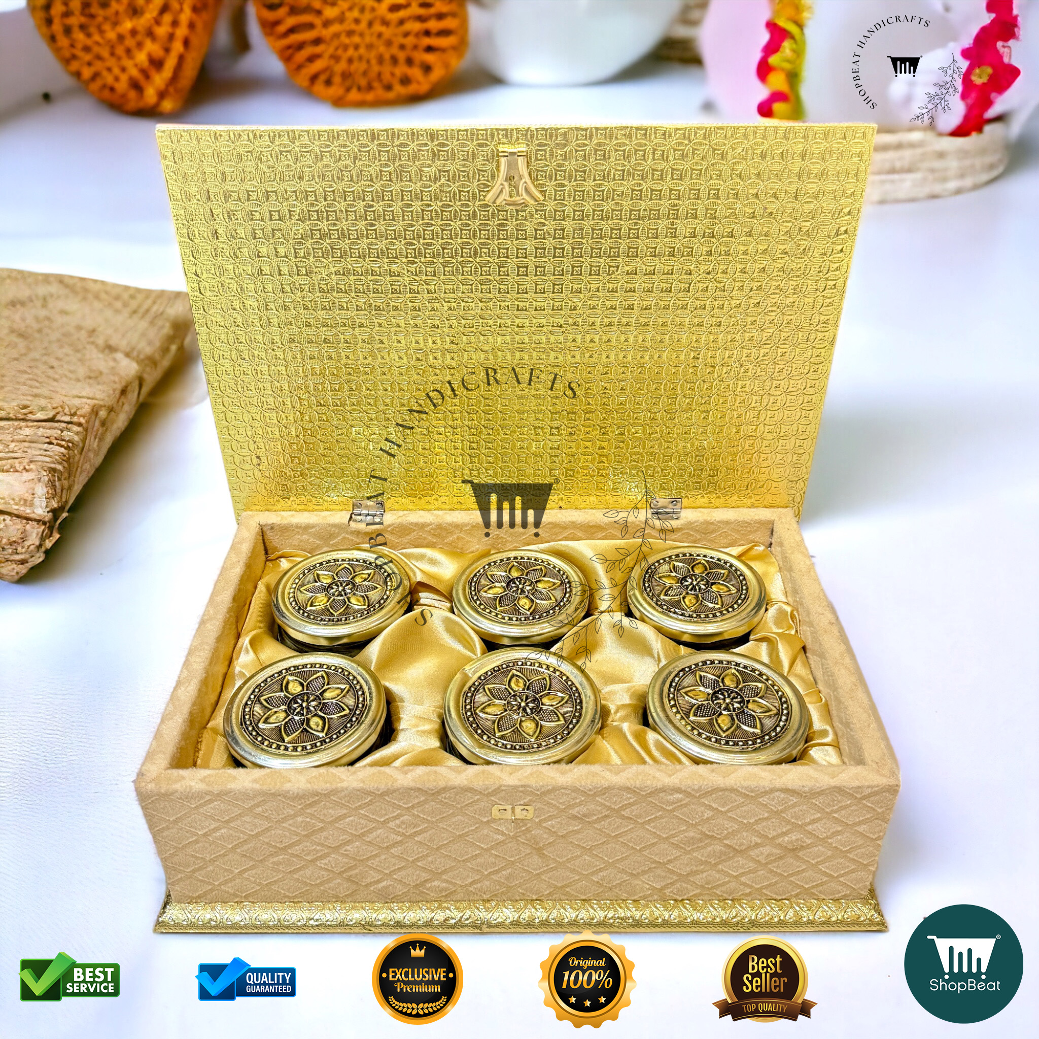 ShopBeat Golden Oxidised Velvet Gift Box 6 Jars – A Luxurious & Timeless Gift - Image 2