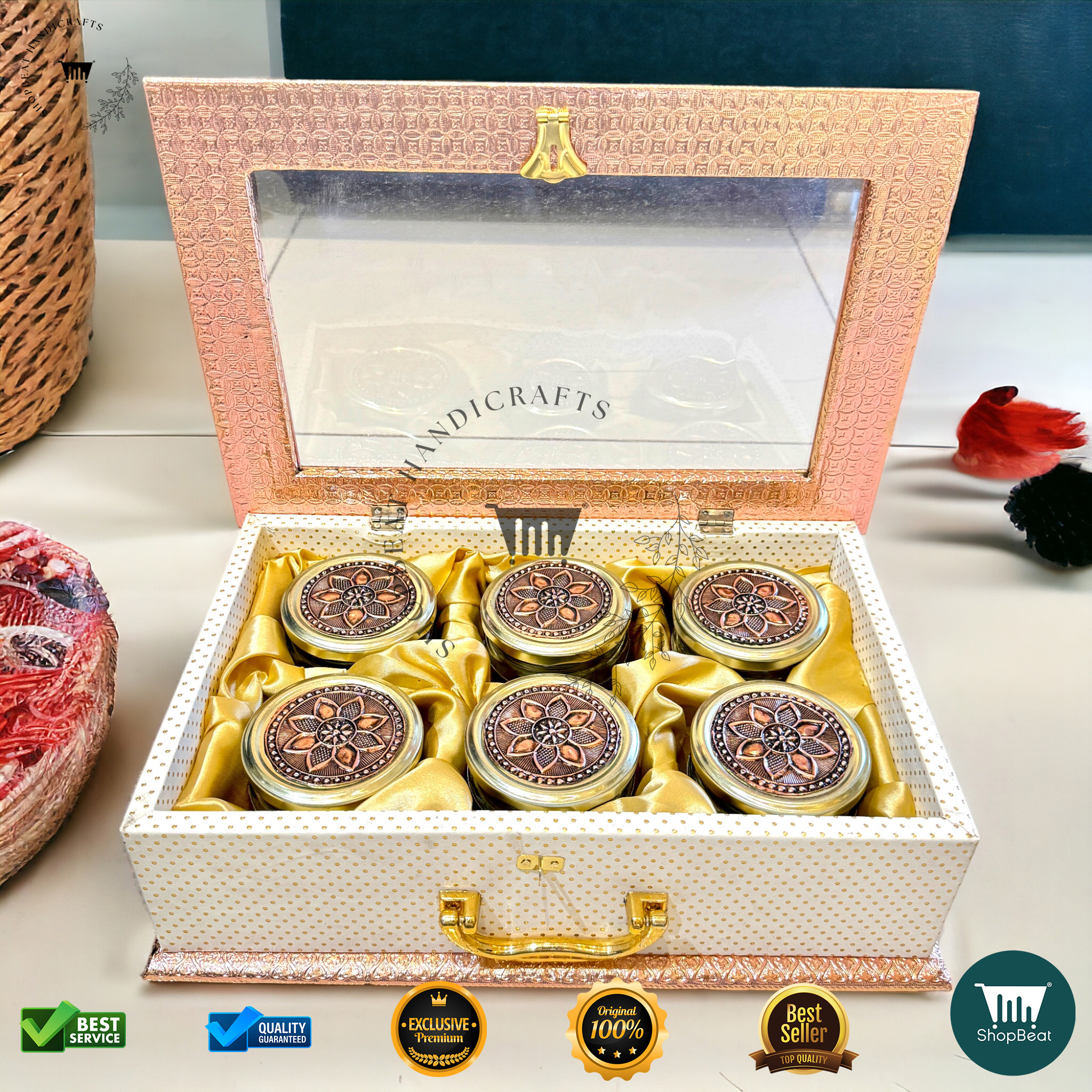ShopBeat Copper Oxidised Acrylic Gift Box 6 Jars – A Luxurious Gifting Choice - Image 2