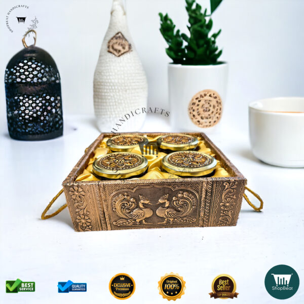 ShopBeat Copper Oxidized Decorative Gift Box with Elephant Design – 4 Jars - Image 6