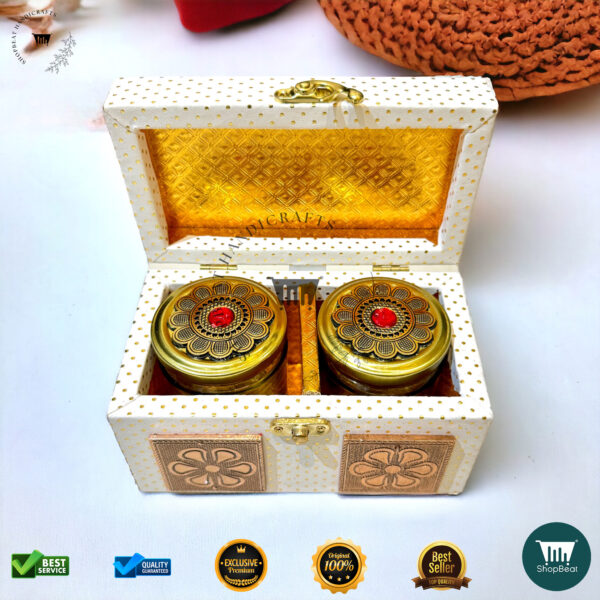 ShopBeat Premium White Rexine Decorative Dryfruit Box With 2 Glass Jar 7x4 - Image 2