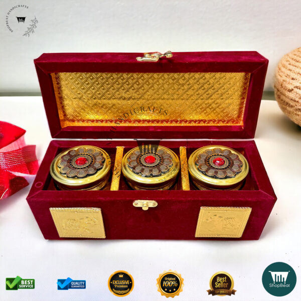 ShopBeat Premium Red Velvet Decorative Dryfruit Box With 3 Glass Jar 10x4 - Image 2