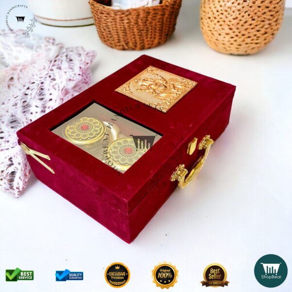ShopBeat Premium Red Velvet Decorative Dryfruit Box With 2 Glass Jar 12x8 - Image 2