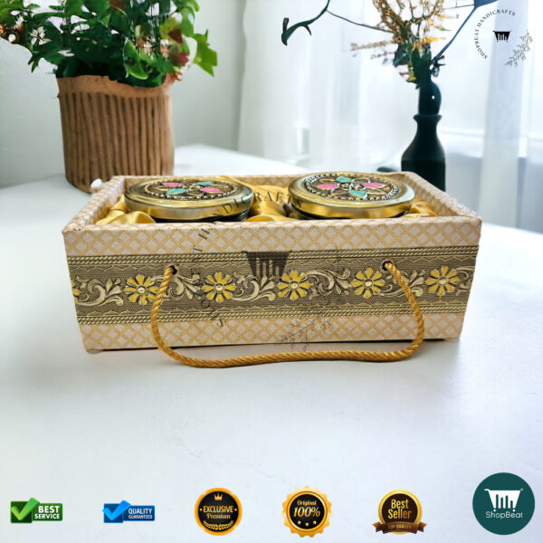ShopBeat Golden Oxidized Meena Art Gift Box with 2 Jars - Image 2