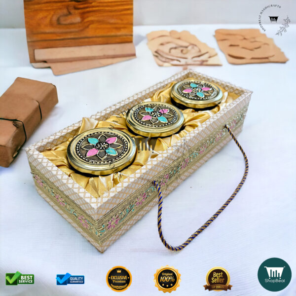 ShopBeat Golden Oxidized Meena Gift Box with 3 Jars – Premium Decorative Storage - Image 2