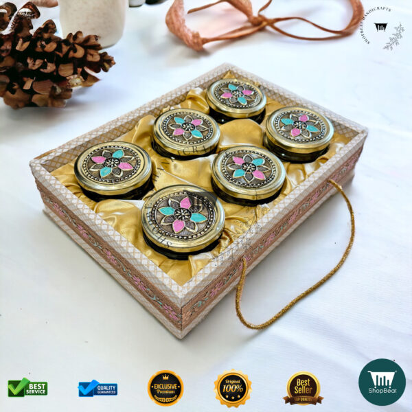 Golden Oxidised Meena Art Gift Box 6 Jars