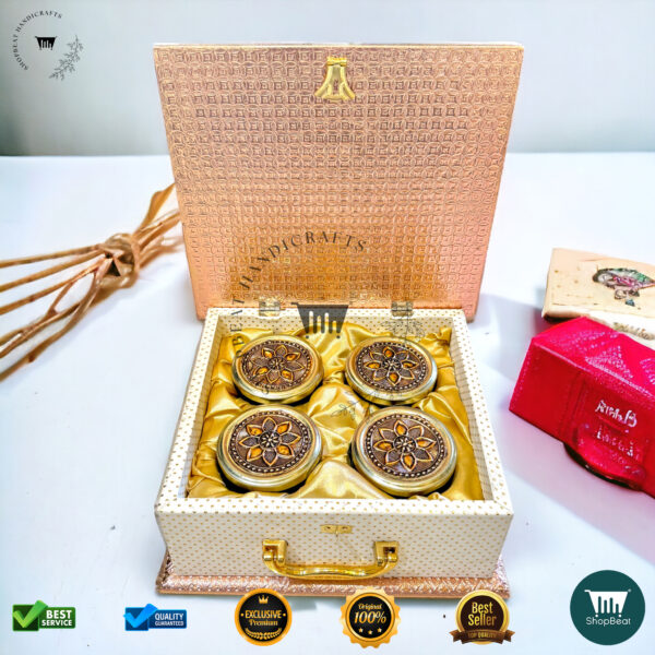 ShopBeat Copper Oxidised White Rexine Gift Box 4 Jars – A Touch of Luxury & Tradition - Image 2