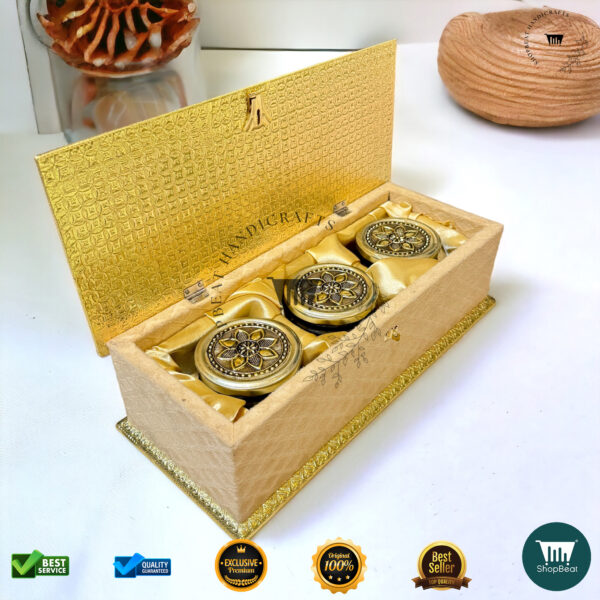 ShopBeat Golden Oxidised Velvet Gift Box 3 Jars – A Luxurious Gifting Choice - Image 3