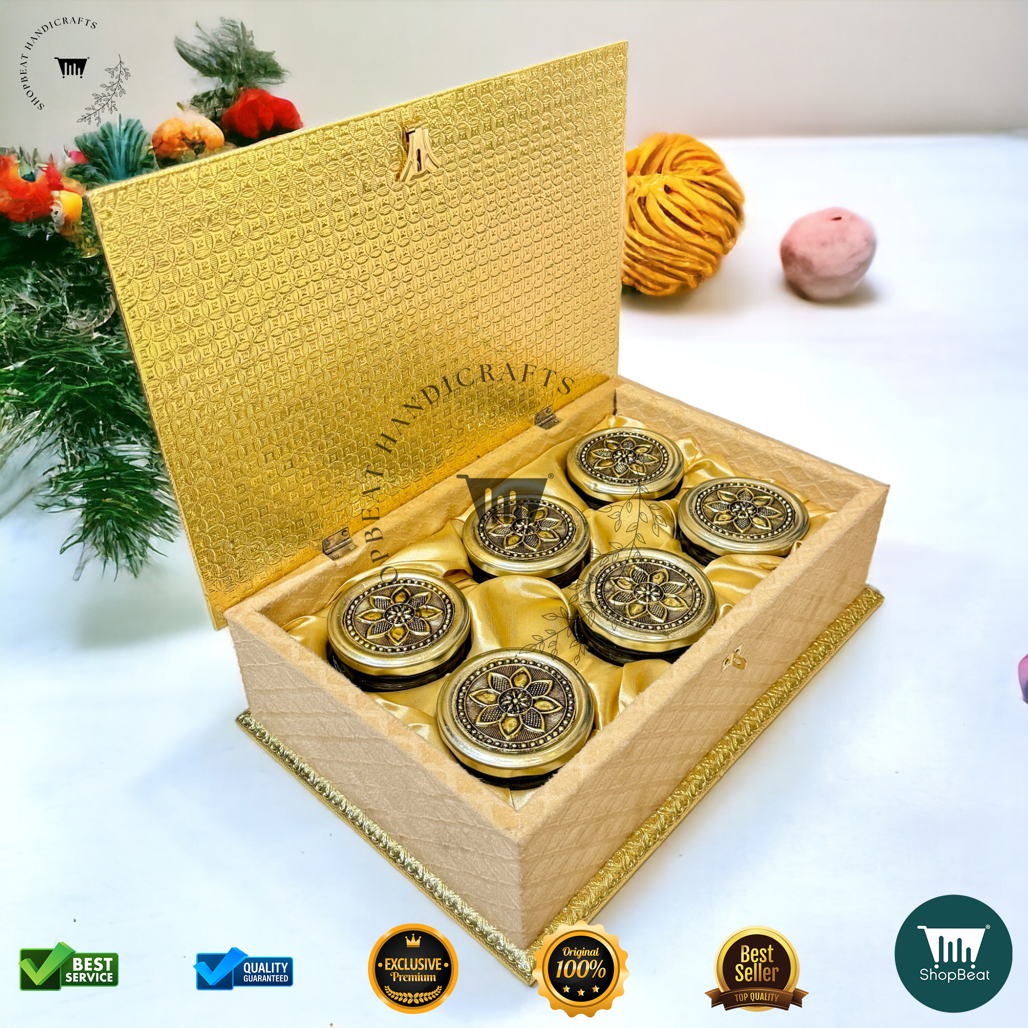 ShopBeat Golden Oxidised Velvet Gift Box 6 Jars – A Luxurious & Timeless Gift - Image 3