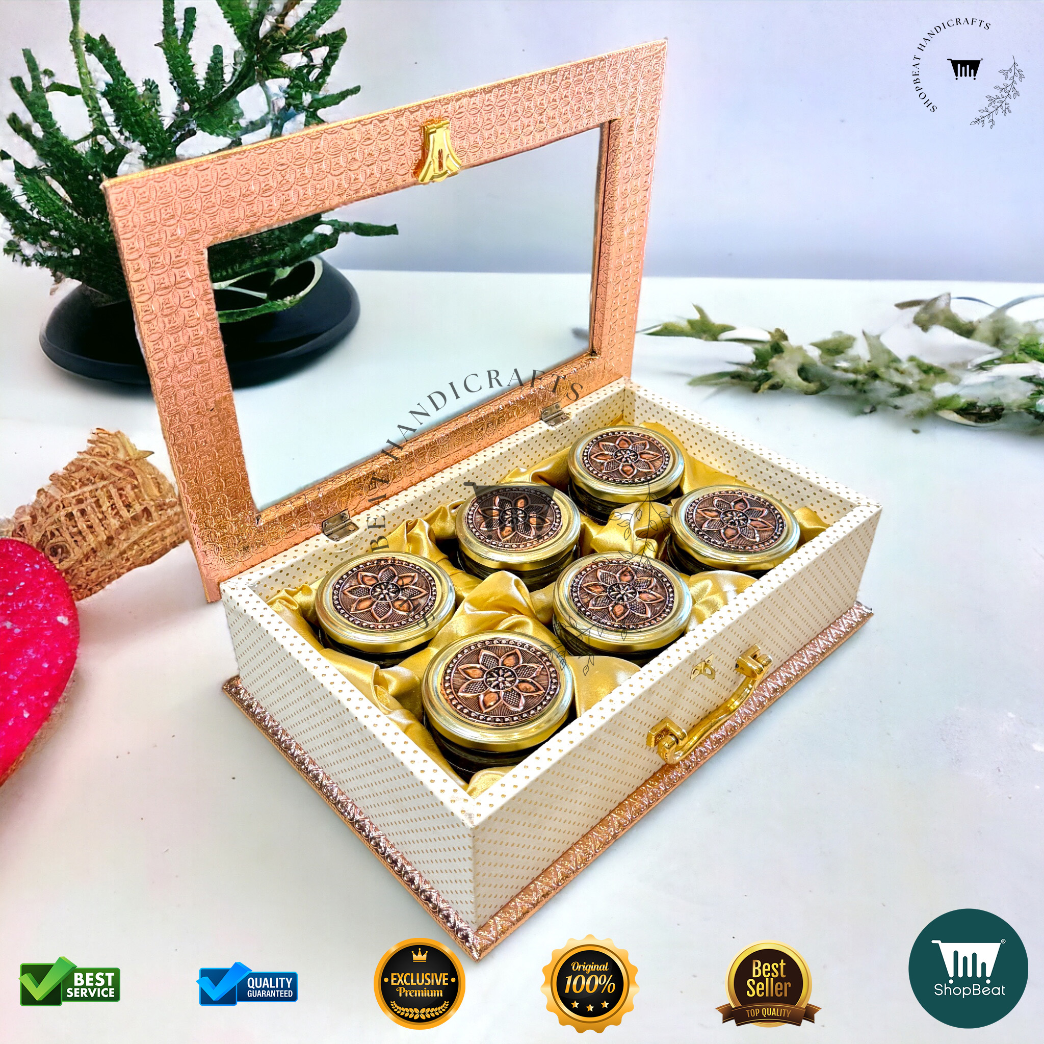 ShopBeat Copper Oxidised Acrylic Gift Box 6 Jars – A Luxurious Gifting Choice - Image 3
