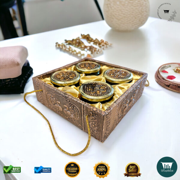ShopBeat Copper Oxidized Decorative Gift Box with Elephant Design – 4 Jars - Image 2