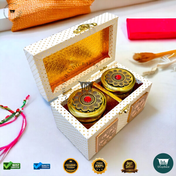 ShopBeat Premium White Rexine Decorative Dryfruit Box With 2 Glass Jar 7x4 - Image 3