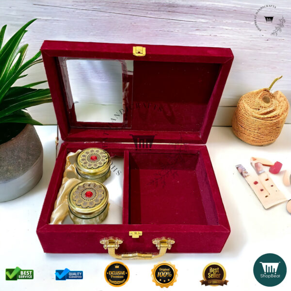 ShopBeat Premium Red Velvet Decorative Dryfruit Box With 2 Glass Jar 12x8 - Image 3
