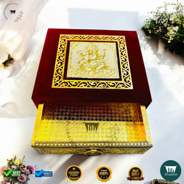 ShopBeat Premium Red Velvet Decorative Tray Dryfruit Box 8x8 - Image 2
