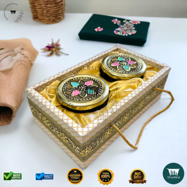 ShopBeat Golden Oxidized Meena Art Gift Box with 2 Jars - Image 3
