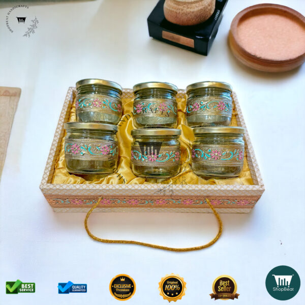 ShopBeat Golden Oxidised Meena Art Gift Box 6 Jars – The Perfect Premium Gift - Image 3