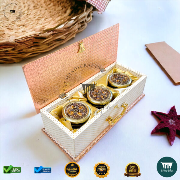 ShopBeat Copper Oxidised White Rexine Gift Box 3 Jars – A Blend of Elegance & Tradition - Image 3