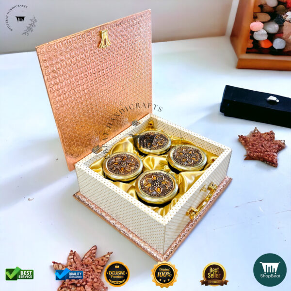 ShopBeat Copper Oxidised White Rexine Gift Box 4 Jars – A Touch of Luxury & Tradition - Image 3