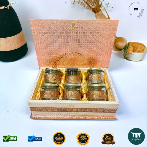 ShopBeat Copper Oxidised White Rexine Gift Box 6 Jars – A Luxurious Gifting Solution - Image 4