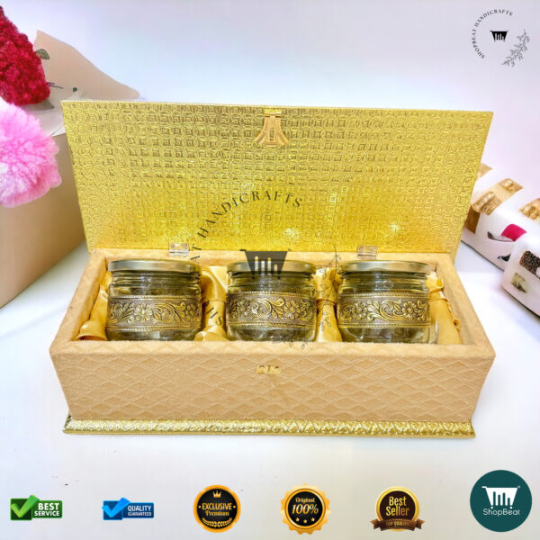 ShopBeat Golden Oxidised Velvet Gift Box 3 Jars – A Luxurious Gifting Choice - Image 2