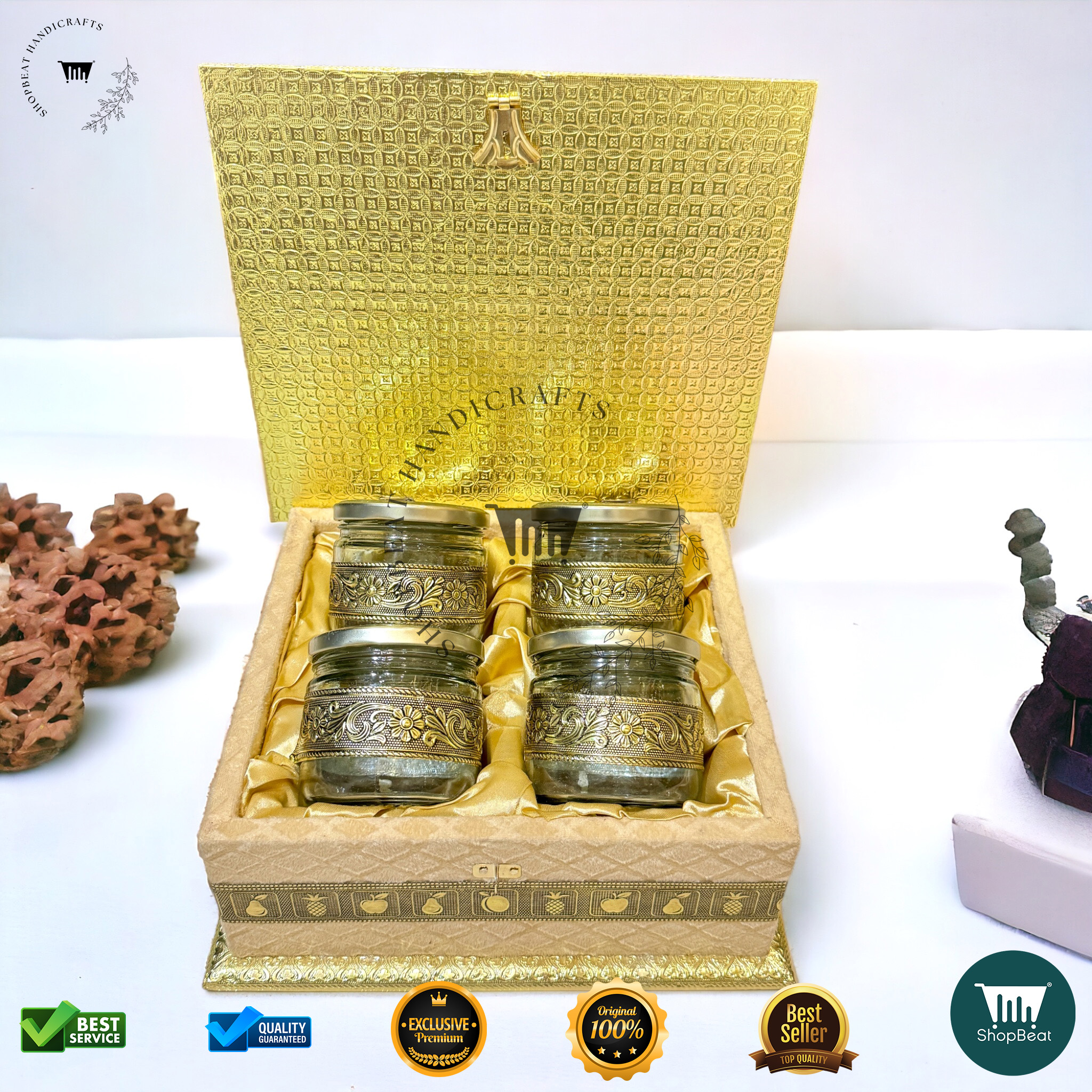 ShopBeat Golden Oxidised Velvet Gift Box 4 Jars – A Luxurious & Timeless Gift - Image 4