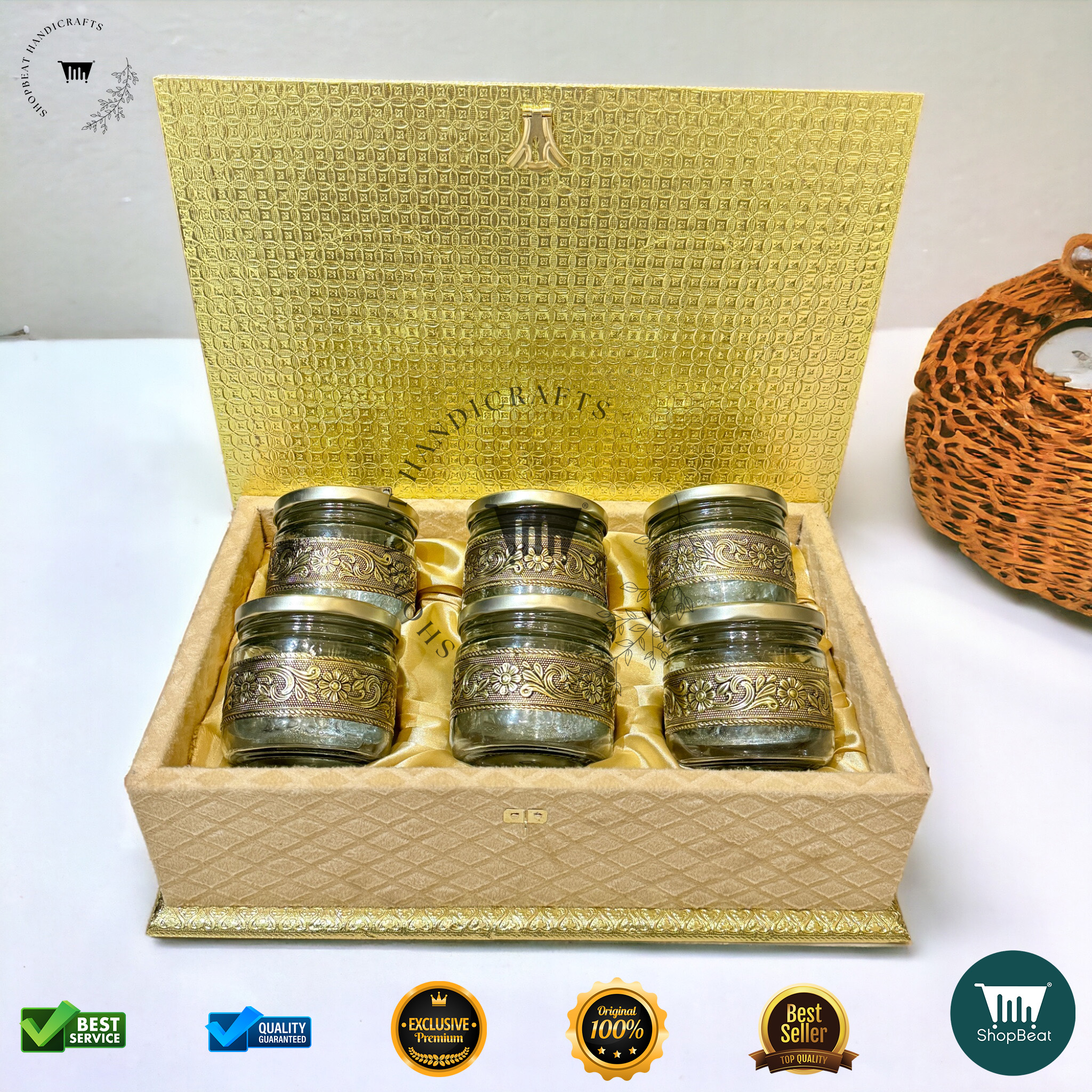 ShopBeat Golden Oxidised Velvet Gift Box 6 Jars – A Luxurious & Timeless Gift - Image 4