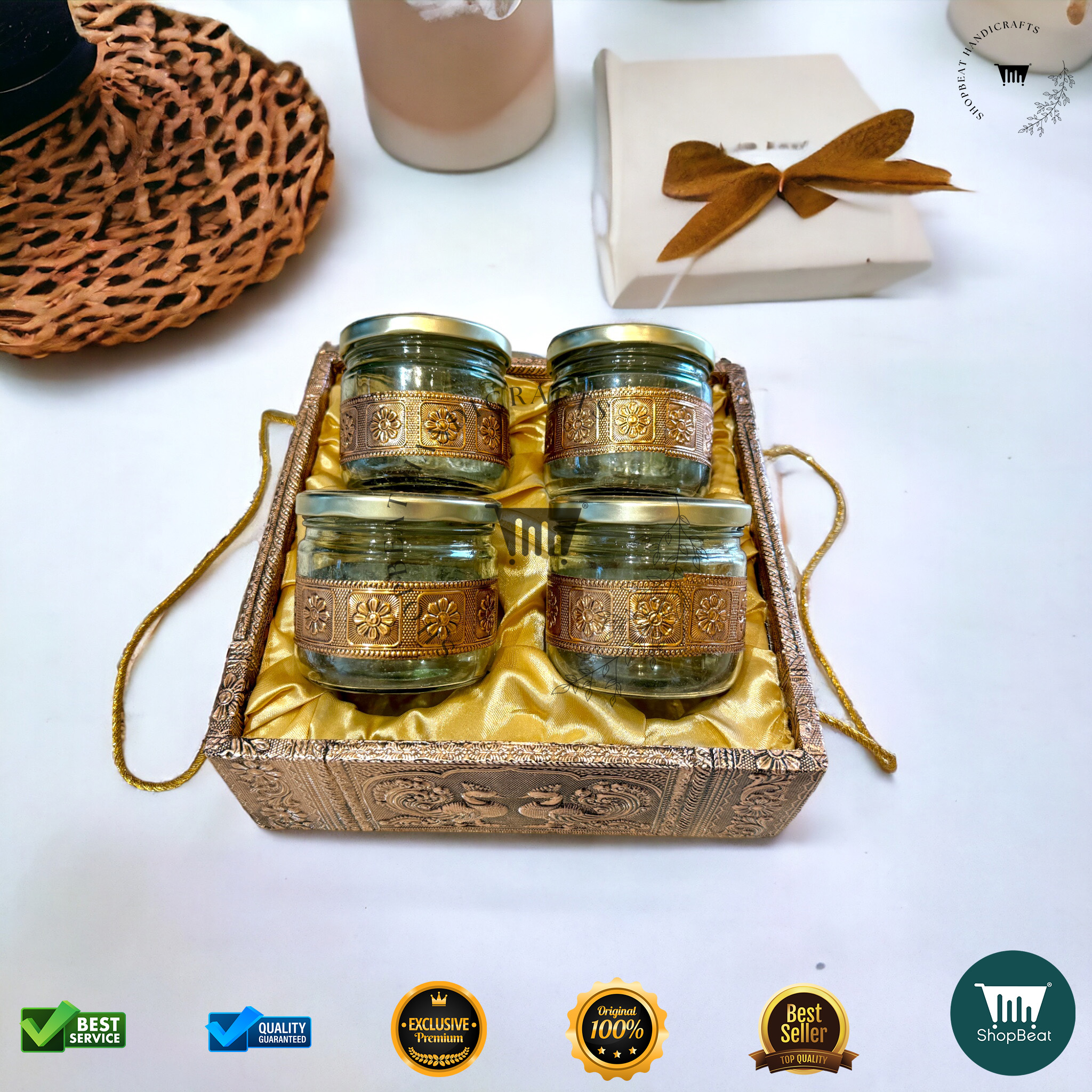 ShopBeat Copper Oxidized Gift Box with 4 Jars