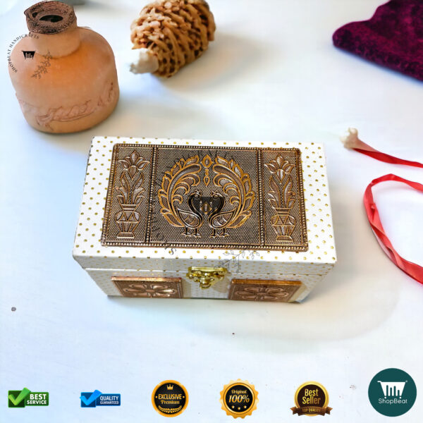 ShopBeat Premium White Rexine Decorative Dryfruit Box With 2 Glass Jar 7x4 - Image 4