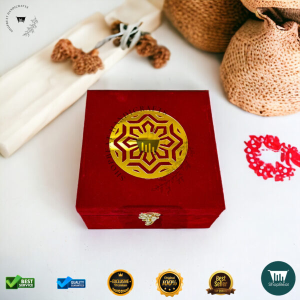 ShopBeat Premium Red Velvet Decorative Dryfruit Box With 4 Glass Jar 7x7 - Image 4