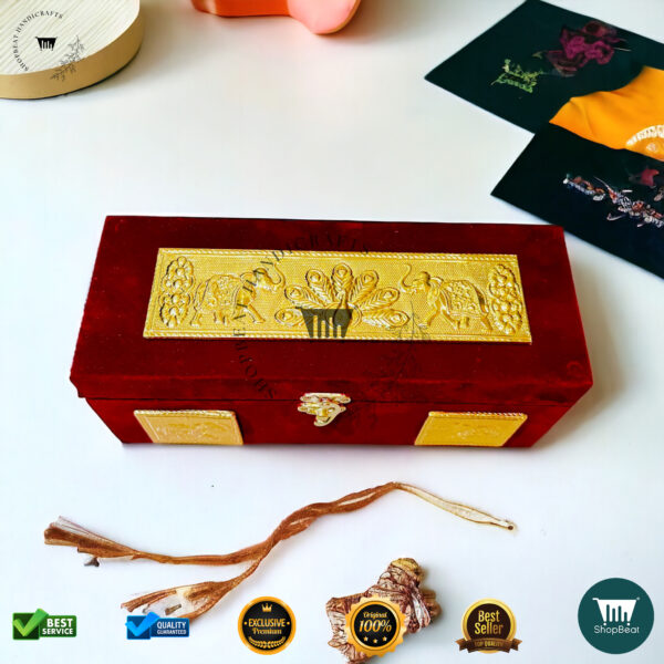 ShopBeat Premium Red Velvet Decorative Dryfruit Box With 3 Glass Jar 10x4 - Image 4