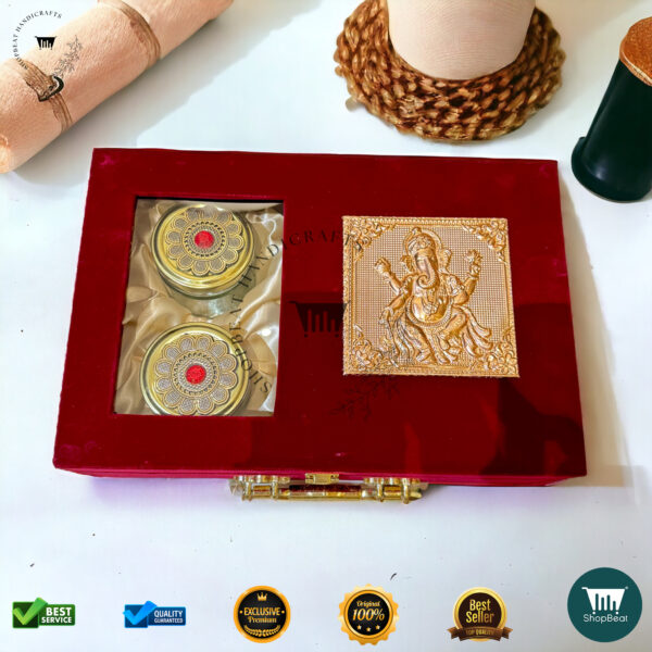 ShopBeat Premium Red Velvet Decorative Dryfruit Box With 2 Glass Jar 12x8 - Image 4